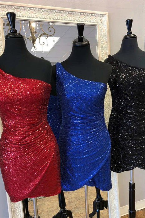 Glliter Sequins Short Homecoming Dresses One Shoulder Party Dress - Prom Dresses