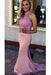Wonderful Glorious Latest Pink High Neck Mermaid Sleeveless Prom with Lilac Lace Applique Bridesmaid Dress - Prom Dresses