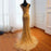 Gold Sequin Mermaid Prom Dress, V-Neck, Long Sleeveless