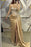 Gold Sleeveless Prom Dress with V-Neck, Sequin Appliques