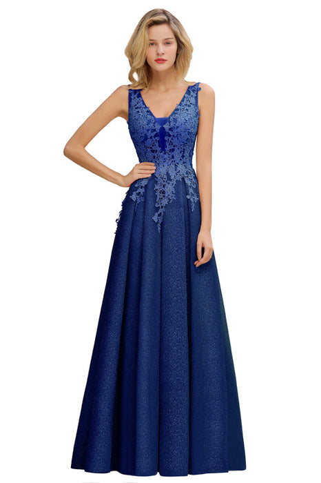 Gorgeous Aline Evening Dress Sleeveless Lace Appliques Bridesmaid Dress - Royal Blue / US 2 - Prom Dresses