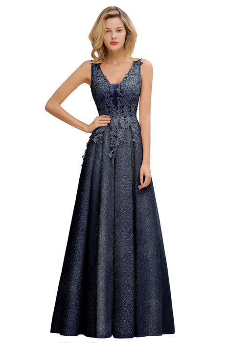 Gorgeous Aline Evening Dress Sleeveless Lace Appliques Bridesmaid Dress - Navy Blue / US 2 - Prom Dresses