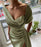 Gorgeous Dusty Sage Portrait V-Neck Pleated Prom Dress with Ruffle