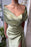 Gorgeous Dusty Sage Portrait V-Neck Pleated Prom Dress with Ruffle