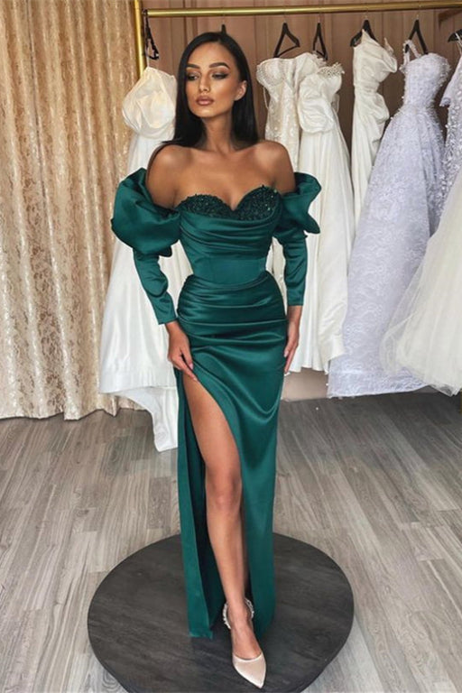 Gorgeous Emerald Long Sleeves Sweetheart Evening Prom Dress with Sequins