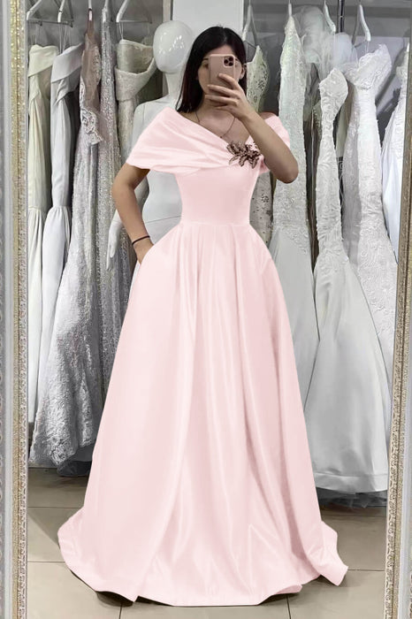 Gorgeous Fuchsia Off-The-Shoulder A-Line Prom Dress with Beadings Online