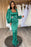 Gorgeous Green Long Sleeve Square Neck Evening Dress with Rhinestone Hollow Design