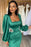 Gorgeous Green Long Sleeve Square Neck Evening Dress with Rhinestone Hollow Design