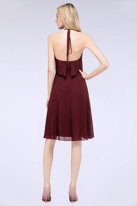 Bridelily Gorgeous Halter Sleeveless Chiffon Short Bridesmaid Dress with Ruffle