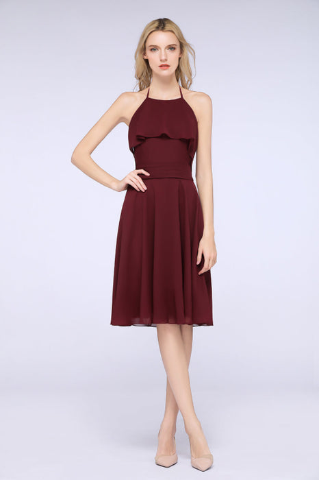 Bridelily Gorgeous Halter Sleeveless Chiffon Short Bridesmaid Dress with Ruffle