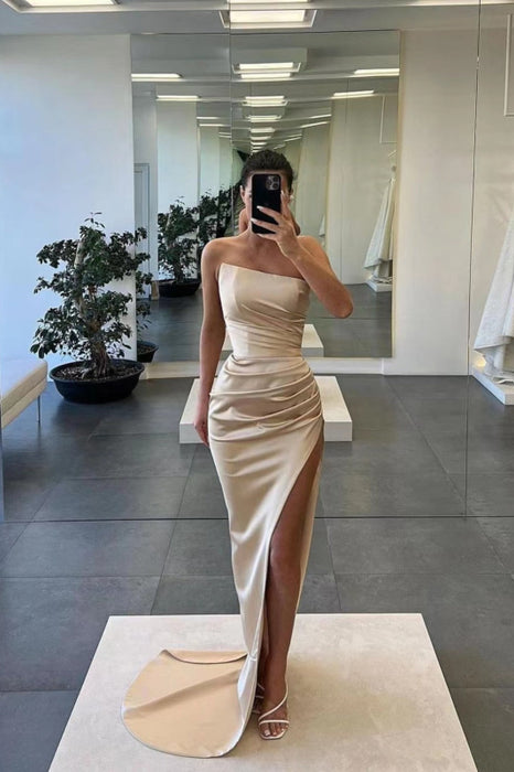 Gorgeous Sleeveless Satin Long Mermaid Prom Dress with Split