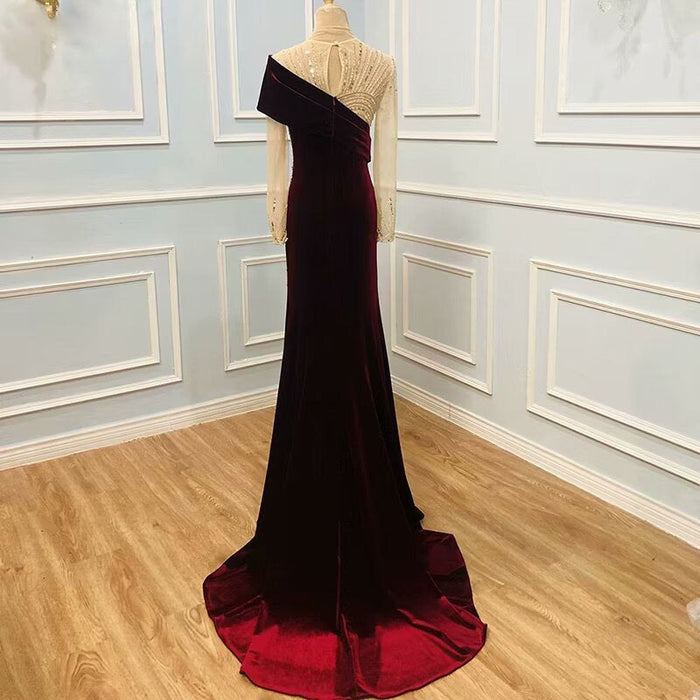 Grape Applique Bead Embroidery One-Shoulder Prom Dress with Sequins