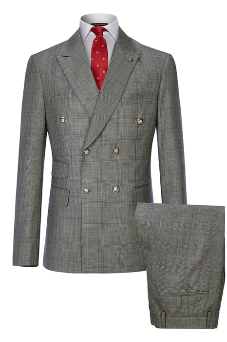 Antony Formal Gray Double Breasted Plaid Business Suits For Men