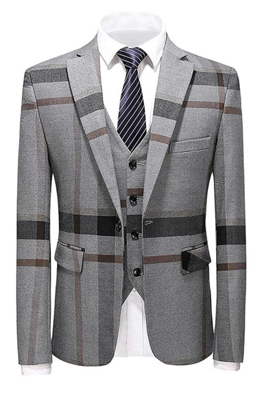 Jeremiah Bespoke Gray Notched Laepl Three Pieces Men Suits For Business