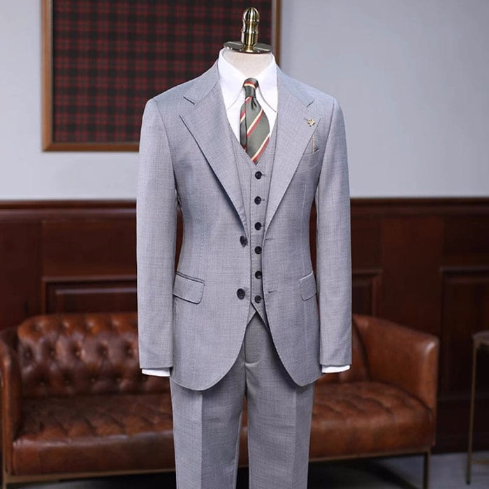 Boyd Formal Gray Notched Lapel Three Pieces Business Suits