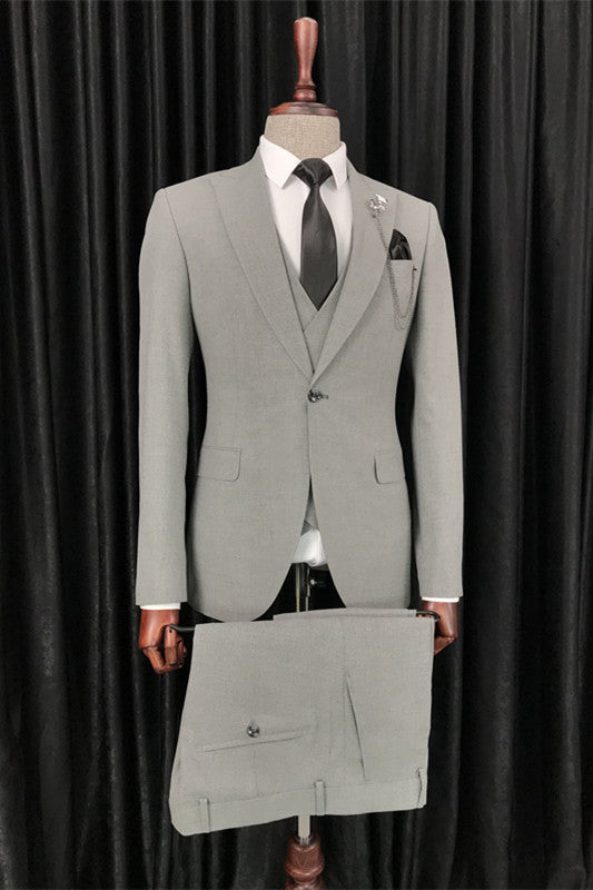 Arno Formal Gray Peaked Lapel Three Pieces Business Suits