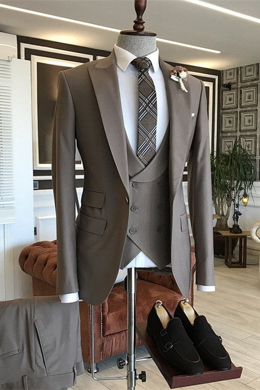 Florian Ash Gray Peaked Lapel Three Pieces Bespoke Business Suits