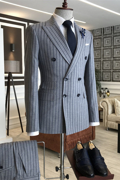 Frederic Gray Striped Peaked Lapel Double Breasted Business Suits