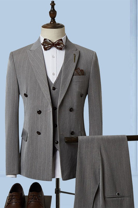 New Arrival Gray Stylish Three Pieces Striped Business Suit