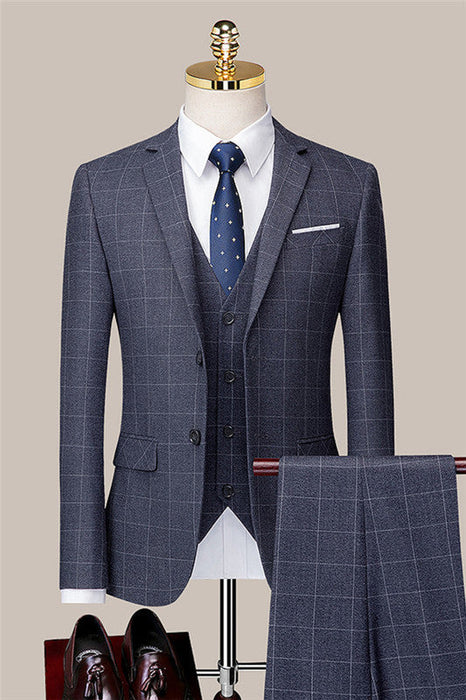 Joseph Gray Three Pieces Plaid Notched Lapel Bespoke Business Suits