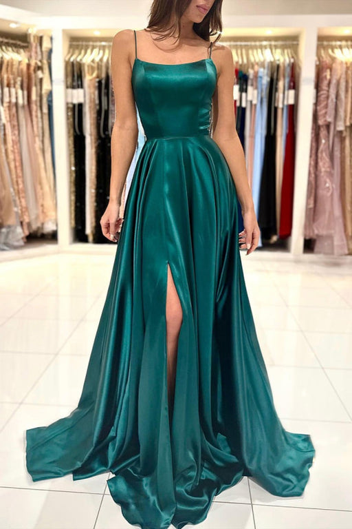 Green A-Line Long Prom Dress with Split Detail