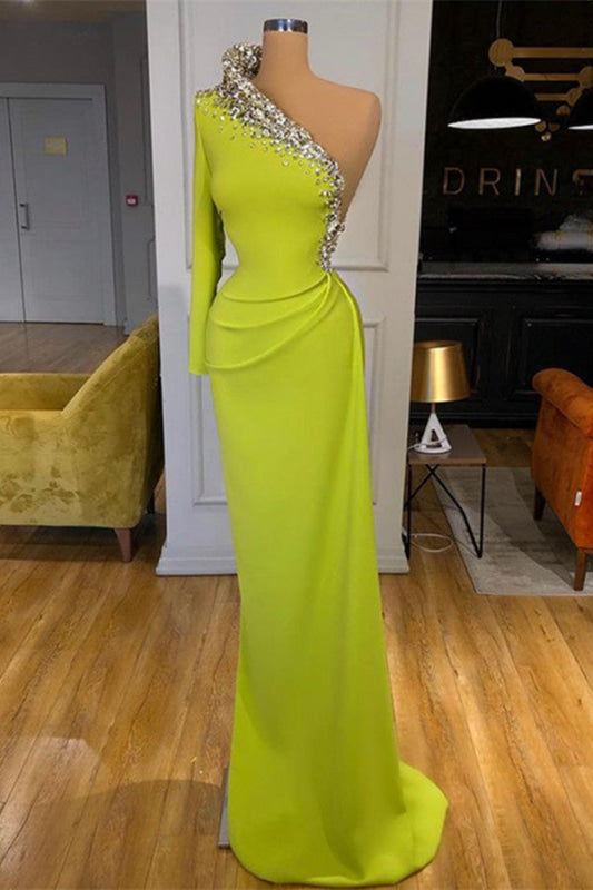 Green Long Sleeve One-Shoulder Beaded Mermaid Prom Dress