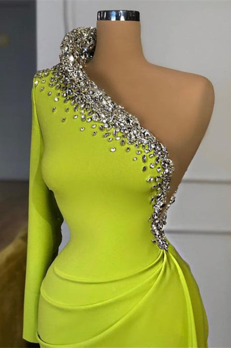 Green Long Sleeve One-Shoulder Beaded Mermaid Prom Dress