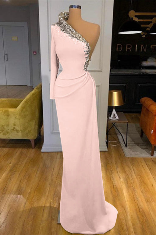 Green Long Sleeve One-Shoulder Beaded Mermaid Prom Dress