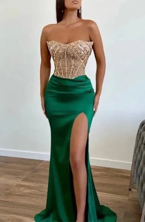 Green Mermaid Prom Dress with Stunning Beadwork and Split