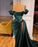 Green Off-the-Shoulder Prom Dress with Long Slit and Pleated Detail