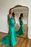 Green Prom Dress Wide Shoulder V Neck Long Mermaid with Beads