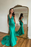 Green Prom Dress with Wide Shoulder V Neck Long Mermaid Style and Bead Embellishments