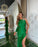 Green Satin One-Shoulder Prom Dress with Slit, Rhinestones, and Appliques