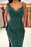 Green Spaghetti-Strap Sequined Prom Dress with Pleats and Split