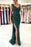 Green Spaghetti-Strap Sequined Prom Dress with Pleats and Split