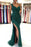 Green Spaghetti-Strap Sequined Prom Dress with Pleats and Split