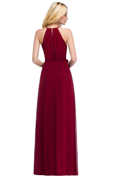 Halter Chiffon Aline Bridesmaid Dress with Sash Elegant Floor Length Formal Dress - Prom Dresses