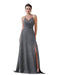 Halter Prom Dress with High Slit Sleeveless Pleated Glitter V-neck Party Dress with Pocket - Prom Dresses