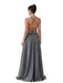 Halter Prom Dress with High Slit Sleeveless Pleated Glitter V-neck Party Dress with Pocket - Prom Dresses