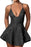 Halter Satin Mini Party Dress Ruffle Jacquard Homecoming Dress with Cross Straps - Prom Dresses