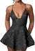 Halter Satin Mini Party Dress Ruffle Jacquard Homecoming Dress with Cross Straps - Prom Dresses
