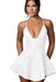 Halter Satin Mini Party Dress Ruffle Jacquard Homecoming Dress with Cross Straps - Prom Dresses