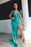 Halter V-Neck Evening Dress with Split