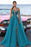 Heavy Tulle Prom Dress Green Sequins with Trail High Slit