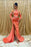 High Collar Long Sleeve Beaded Mermaid Prom Dress with Split