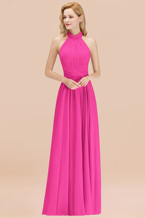 Bridelily Gorgeous High-Neck Halter Backless Bridesmaid Dress Dusty Rose Chiffon Maid of Honor Dress