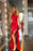 High Neck Red Prom Dress with Side Split and Ruffle