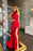 High Neck Red Prom Dress with Side Split and Ruffle