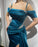 Ink Blue Prom Dress Spaghetti Strap Charmeuse Sleeveless High Slit