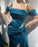 Ink Blue Prom Dress Spaghetti Strap Charmeuse Sleeveless High Slit